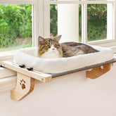 AMOSIJOY front view of wooden window perch showing stable platform for lounging