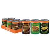 Amy's variety pack front view showing six organic low sodium cans as pantry convenience