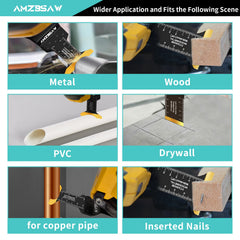 AMZBSAW blade installed in an oscillating tool cutting wood demonstrating precise plunge capability