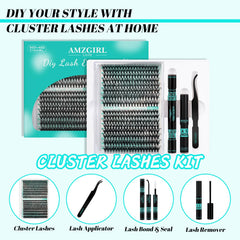 AMZGIRL LASH mixed 9–16mm cluster lengths demonstrating natural taper