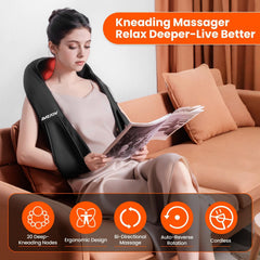 AMZPONY massager in use on neck and shoulders providing on-the-go relaxation
