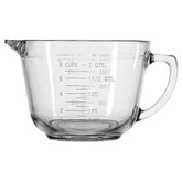 Anchor Hocking batter bowl front view showing clear tempered glass and handle for confident mixing