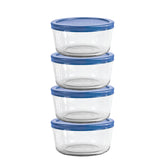 Anchor Hocking front view of four 2-cup glass containers stacked, saves space