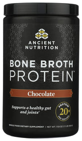 Ancient Nutrition chocolate front packaging showing product and benefits