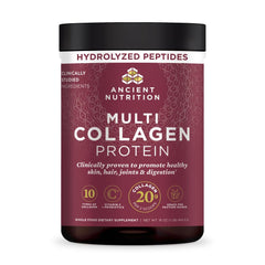 Ancient Nutrition front packaging showing unflavored collagen powder for versatile use