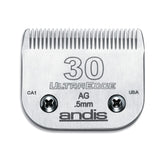 Andis UltraEdge size 30 front view showing chrome finish and fit — durable precision