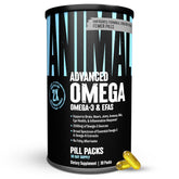 Animal front packaging showing 30 single-serving omega pill packs and benefits