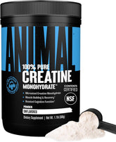 Animal creatine front label displaying product size and unflavored benefits