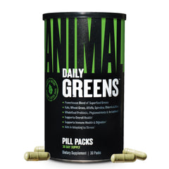 Animal Daily Greens front packaging showing monthly 30-pack convenience and benefits