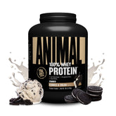 Animal whey cookies & cream tub front view showing branding and size benefit