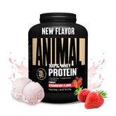 Animal strawberry front packaging showing product and scoop benefits