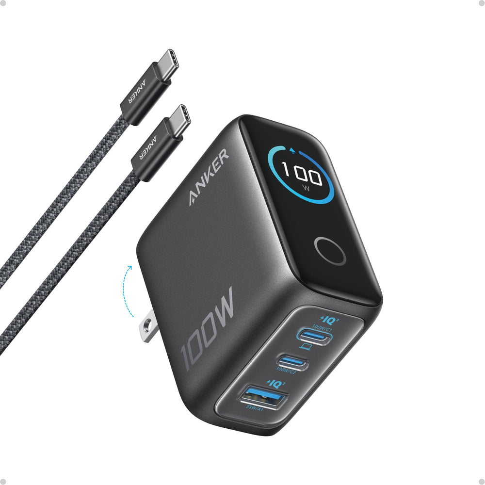 Anker front view showing ports and compact design with reliable high-power delivery