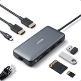 Anker front angle view showing all ports and compact design for workspace convenience
