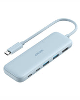 Anker hub front view showing ports and compact design for space-saving connectivity