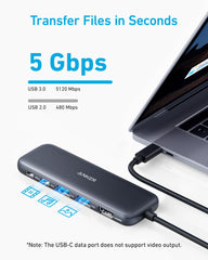Anker hub PD-IN port detail illustrating power input for up to 85W pass-through