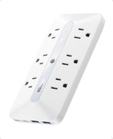 Anker outlet extender front view showing six AC outlets and four USB ports for versatile power
