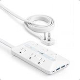 Anker power strip front view showing compact layout and easy access outlets for neat desks
