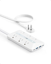 Anker front view showing six AC outlets and overall compact design for tidy desks