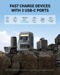 Anker SOLIX C300 USB-C ports detail emphasizing fast 140W charging