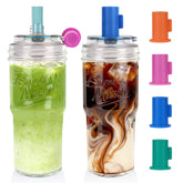ANOTION front view glass tumbler with lid showing leakproof benefit