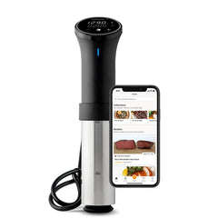 Anova Culinary precision cooker front view showing stainless finish and controls for reliability