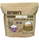 Anthony's brown rice flour front bag showing brand and 5 lb size for pantry stocking