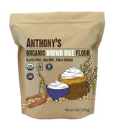 Anthony's front bag view showing 4 lb organic brown rice flour for pantry convenience