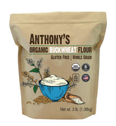 Anthony's front packaging of 3 lb buckwheat flour showing label and benefits