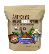 Anthony's front packaging showing 2 lb organic cocoa powder, clear ingredient benefit