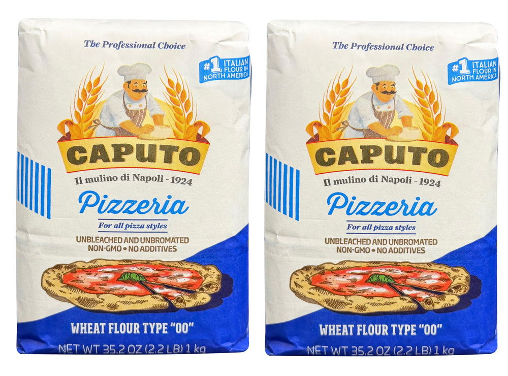 Antimo Caputo front packaging showing two 2.2 lb bags and clear product branding benefits