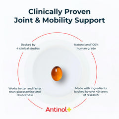 Antinol soft gels spilling from bottle showing easy-to-administer format