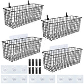 AOZITA front view of four black wall baskets showing neat vertical storage benefit