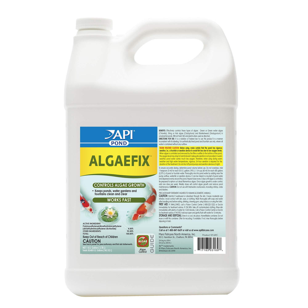 API POND ALGAEFIX front label showing product name and treatment benefits