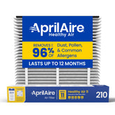 AprilAire 210 front packaging showing genuine filter and size benefit