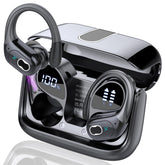 Aptkdoe front view of black earbuds showing compact sporty design and confident style