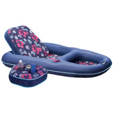 Aqua LEISURE front view of navy hibiscus lounger showing full shape and comfort