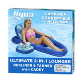 Aqua LEISURE front view of teal hibiscus lounger showing full recline and comfort
