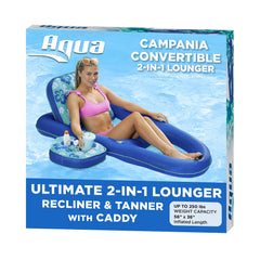 Aqua LEISURE front view of teal hibiscus lounger showing full recline and comfort
