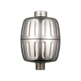 Aquabliss front view showing brushed nickel housing and compact inline design benefit: sleek durability