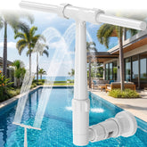 AquaJoyer front view of white pool fountain showing adapter and sleek design for enhanced aesthetics