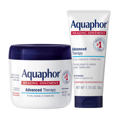Aquaphor front packaging shows jar and tube for versatile moisturization