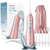 Aquasonic Aqua Flosser front view showing ergonomic handle and buttons for easy control