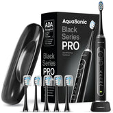 Aquasonic Black Series PRO handle front view showing sleek design and premium look