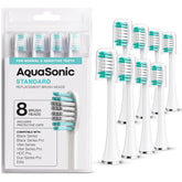 AquaSonic front view of eight white replacement heads showing fit and value