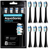 AquaSonic front packaging of eight ProFlex heads showing quantity and black finish for convenience