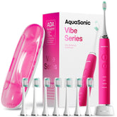 Aquasonic Vibe Series front view highlighting slim handle and electric pink color for stylish home use