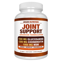Arazo Nutrition front label showing 180 tablets and joint support benefits