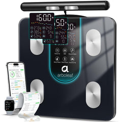 arboleaf front display showing seven key body metrics for quick insights