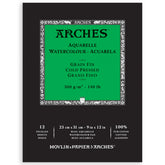 Arches cold press pad front cover showing size and brand, professional quality