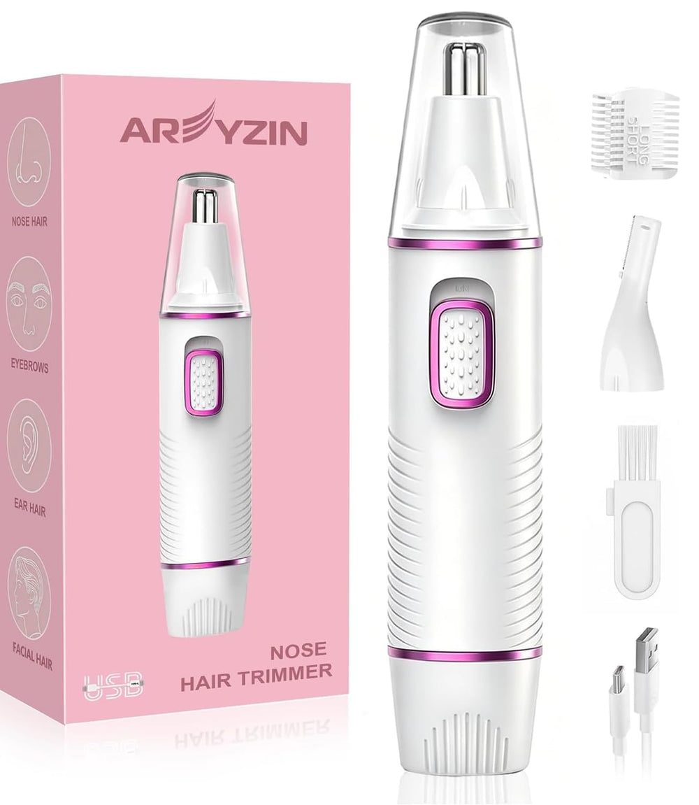 AREYZIN front view of pink rechargeable trimmer showing compact design and button benefit